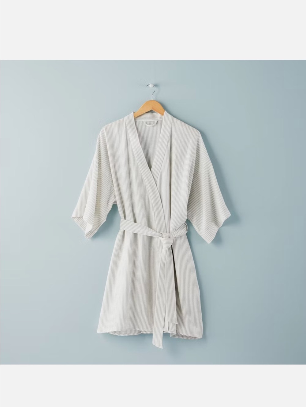 Women's Ticking Stripe Linen Blend Robe Cream/Gray - Hearth & Hand MEDIUM/LARGE